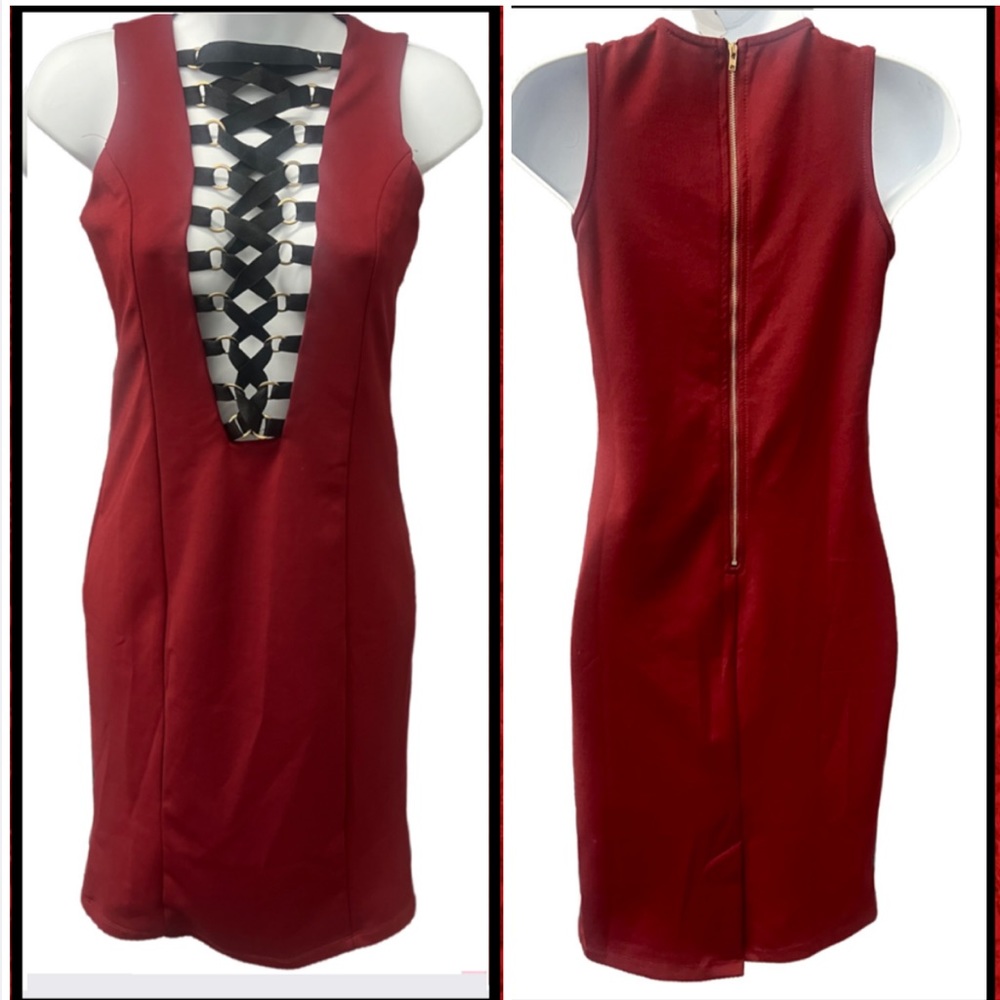 NWT Sexy Red Lace Up Low Cut Dress
